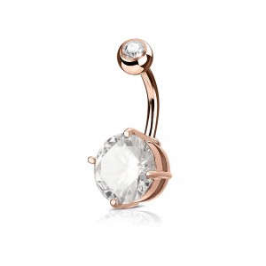 Zlacený piercing do pupíku, čirý kámen 10 mm
