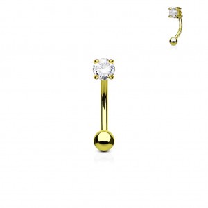 Zlacený piercing do obočí - zirkon, čirá barva