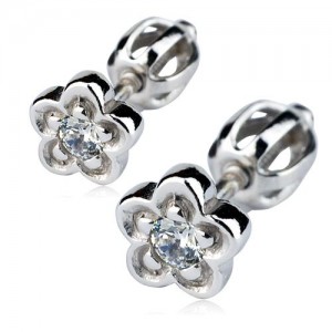 Stříbrné náušnice - kytičky, čirý zirkon
