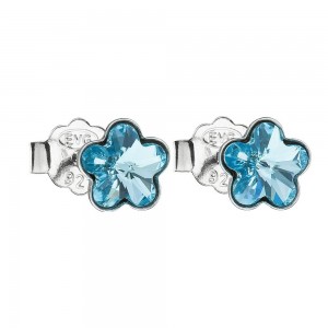 Stříbrné náušnice kytičky Crystals from Swarovski® Aqua