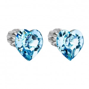 Stříbrné náušnice srdíčka Crystals from Swarovski® Aqua