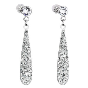 Stříbrné náušnice visací s krystaly Swarovski bílá slza