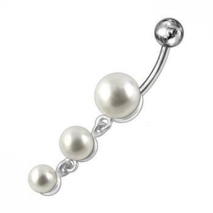 Stříbrný piercing do pupíku  - perličky