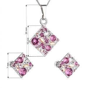 Sada šperků - čtverce s kameny Crystals from Swarovski® Rose