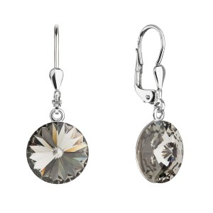 Stříbrné náušnice visací s krystaly Swarovski, Black Diamond