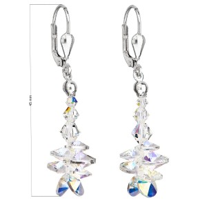 Stříbrné náušnice visací s krystaly Swarovski AB efekt hrozen