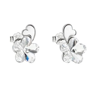 Stříbrné náušnice pecka s krystaly Swarovski bílá kytička
