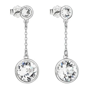 Stříbrné náušnice visací s krystaly Swarovski bílé kulaté