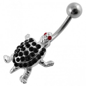 Stříbrný piercing do pupíku, černé  zirkony