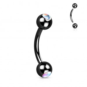 Černý piercing do obočí - čiré kamínky