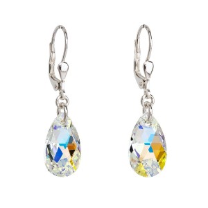 Stříbrné náušnice visací s krystaly Swarovski AB efekt slza