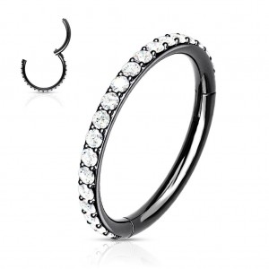 Piercing segment kruh s kamínky, černý