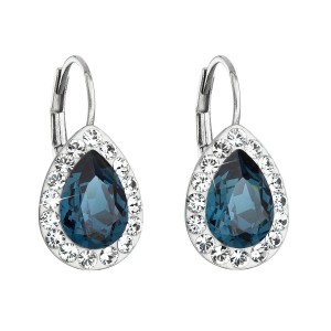 Stříbrné náušnice visací s krystaly Swarovski, Montana