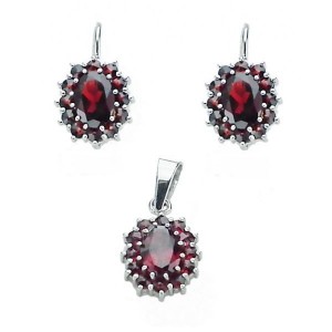 Stříbrný set český granát náušnice + přívěšek