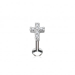Piercing do brady křížek 1,2 x 6 mm, čiré zirkony