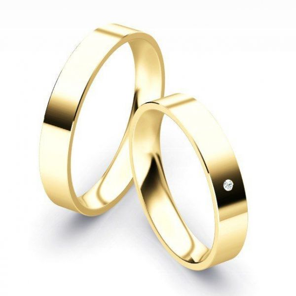 Snubní prsteny ploché jemné  žluté zlato šířka 3,00 mm s kamínkem