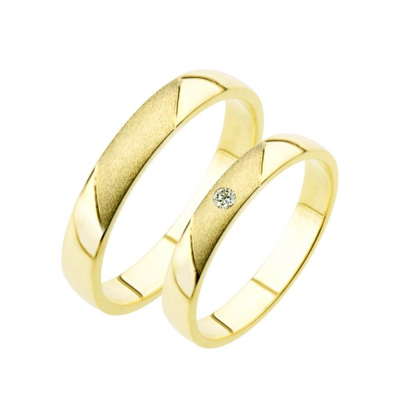 Snubní prsteny půlkulaté jemné žluté zlato šíře 3 mm s kamínkem