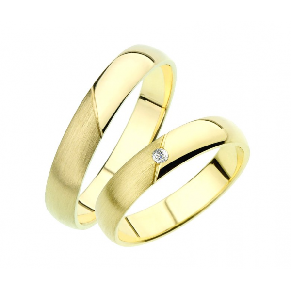 Snubní prsteny půlkulaté  žluté zlato šířka 4 mm matové/lesklé