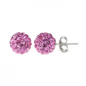 Stříbrné náušnice kuličky Crystals from Swarovski® Pink