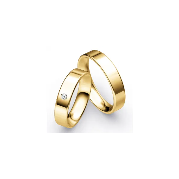 Snubní prsteny ploché jemné s kamínkem žluté zlato šířka 4,0 mm