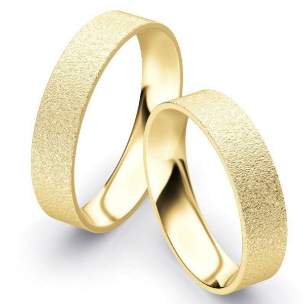 Snubní prsteny ploché  žluté zlato šířka 4 mm matové