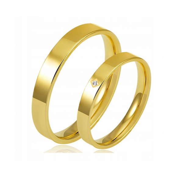 Snubní prsteny ploché jemné žluté zlato šířka 3,00 mm s kamínkem