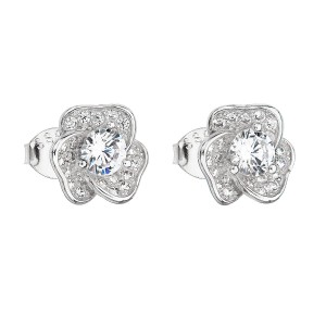 Stříbrné náušnice pecka se zirkonem bílá kytička