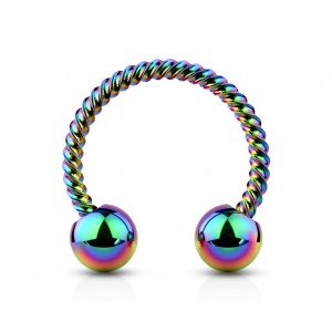 Duhový piercing podkova vroubkovná 1,2 x 8 mm