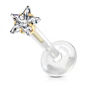 Zlacený BioFlex piercing do brady 1,2 x 6 mm, hvězdička