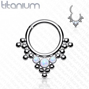 Piercing segment kruh TITAN, bílý opál, 1,2 x 8 mm