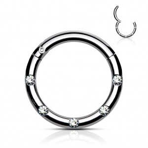 Piercing kruh segment, čiré kameny, 1,2 x 8 mm