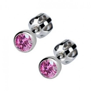 Stříbrné náušnice se světle růžovými kamínky 4 mm