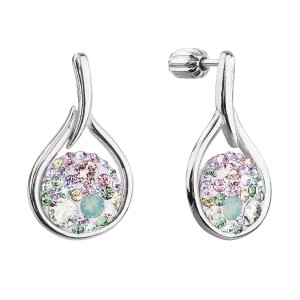 Stříbrné visací náušnice kapky se Swarovski krystaly, Sakura
