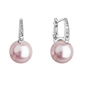 Stříbrné náušnice visací se Swarovski perlou rosaline