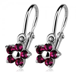 Dětské náušnice stříbrné - kytičky, Crystals from SWAROVSKI® barva: Fuchsia