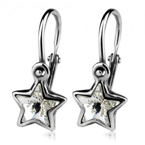 Dětské stříbrné náušnice - hvězdičky, Crystals from SWAROVSKI®, barva: Crystal