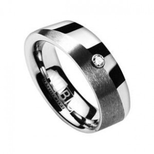 Dámský snubní prsten wolfram - zirkon, šíře 6 mm, vel. 49