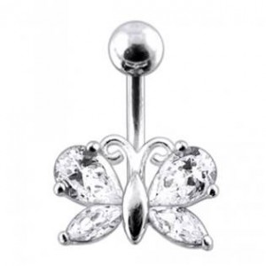 Stříbrný piercing do pupíku - motýlek