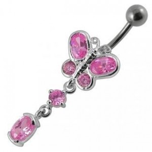 Stříbrný piercing do pupíku - motýlek