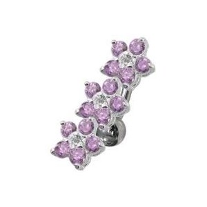 Stříbrný piercing do pupíku se štítem - kytičky