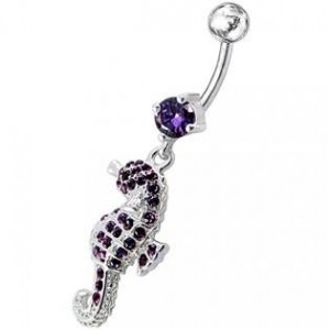 Stříbrný piercing do pupíku - mořský koník