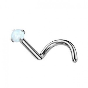 Zahnutý piercing do nosu - TITAN, opál