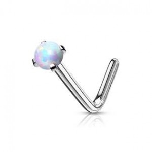 Zahnutý piercing do nosu - opál