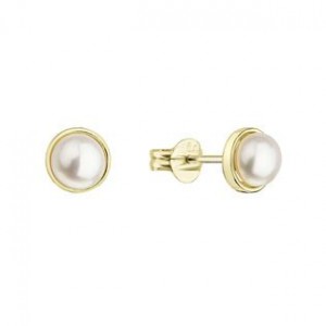 Zlaté 14 karátové náušnice žluté zlato s říční perlou