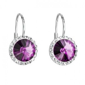 Stříbrné náušnice s kameny Crystals from Swarovski® Amethyst