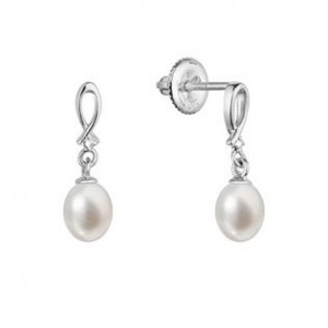 Zlaté 14 karátové náušnice visací bílé zlato s říční perlou a brilianty