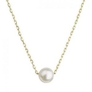 Zlatý 14 karátový náhrdelník žluté zlato s bílou říční perlou