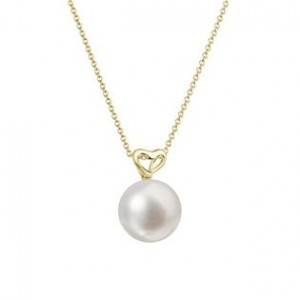 Zlatý 14 karátový náhrdelník žluté zlato srdíčko s říční perlou