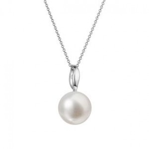 Zlatý 14 karátový náhrdelník bílé zlato s bílou říční perlou
