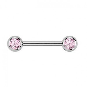 Piercing do bradavky TITAN, růžové zirkony